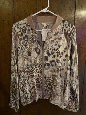 Animal Print Bomber Jacket - Taupe Pink Trim